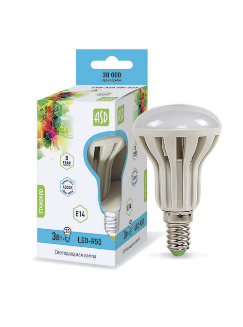 Лампа светодиодная LED-R50-standard 3.0Вт 160-260В Е14 4000К ASD